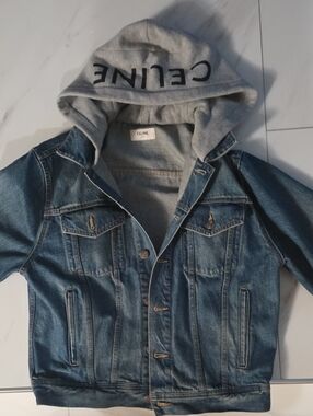 Celine Blue Denim Jacket with Gray Hooded Liner